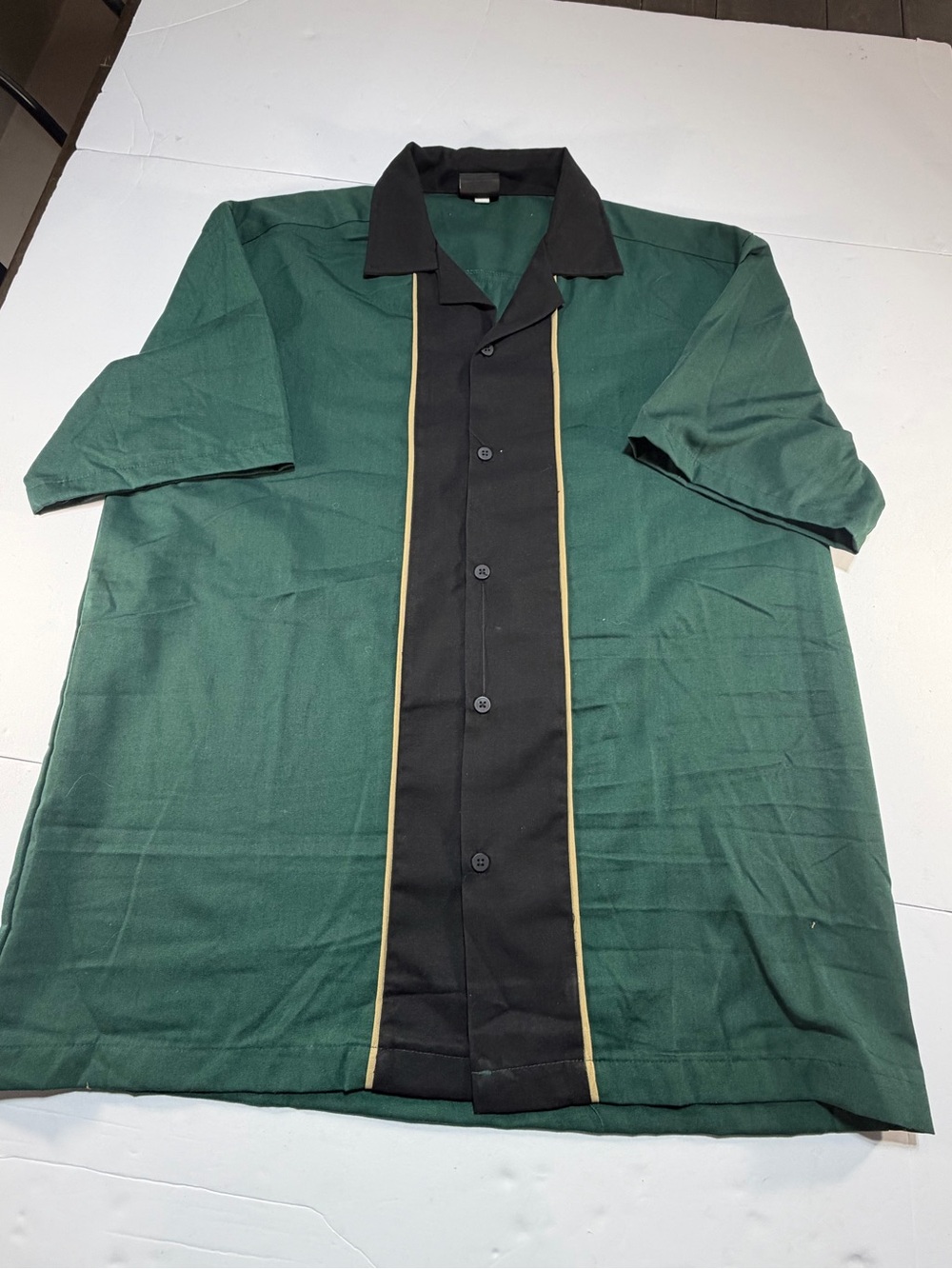 Hilton Bowling Retro Shirt Men Large Green Black Panel Piping Rockabilly Style